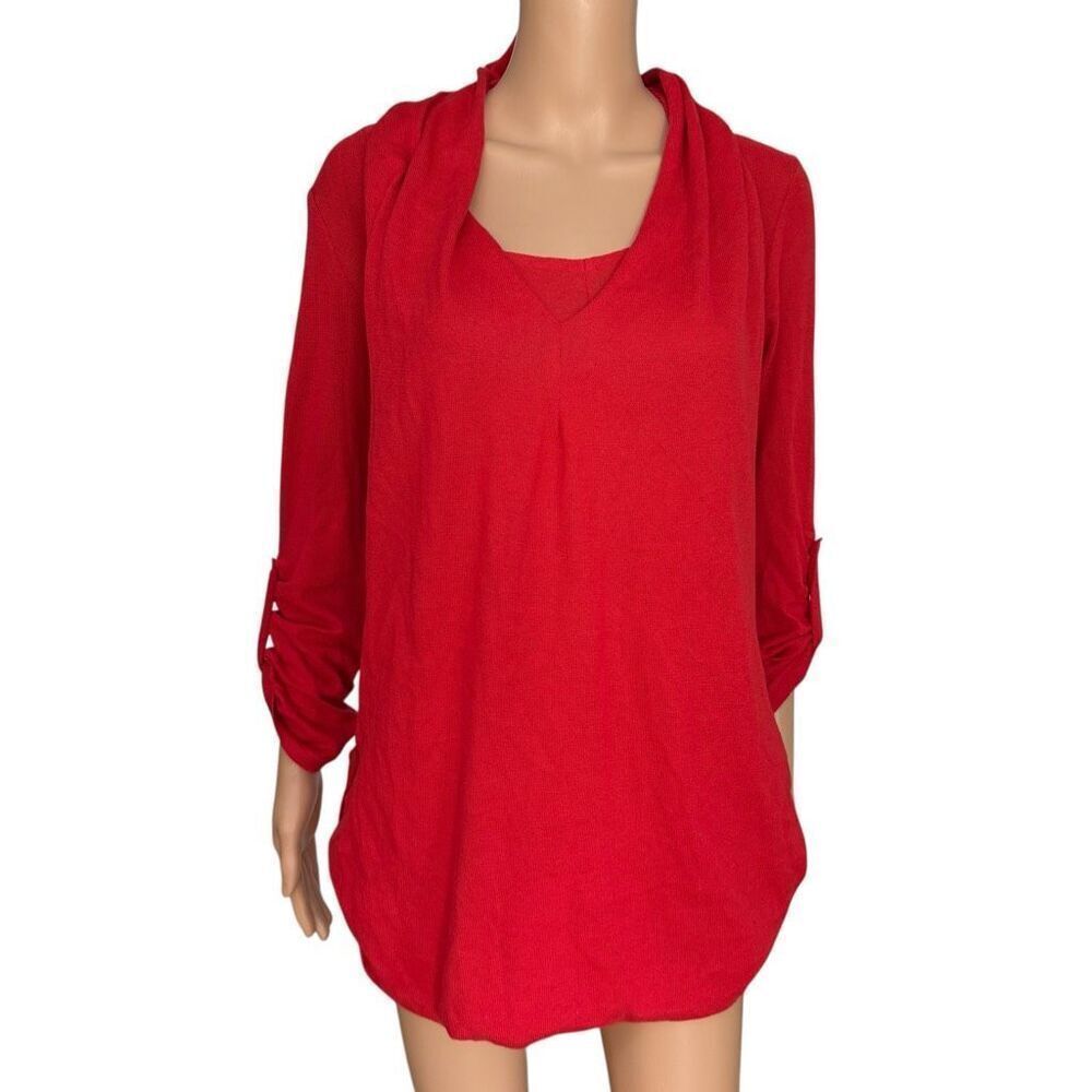 Satva 100% organic cotton lightweight sweater red roll tab sleeves size L